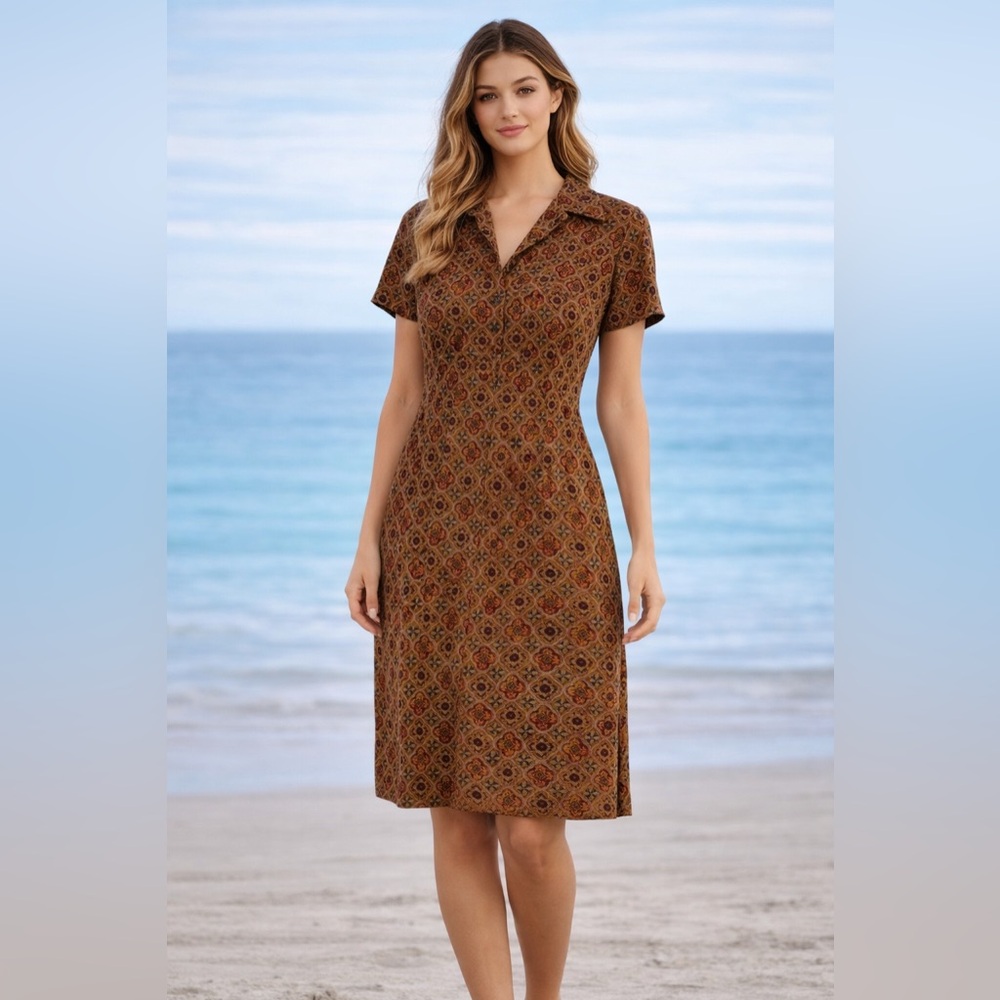 Orvis Printed Shirt Dress Size 10 Button Front‎ Casual Dress